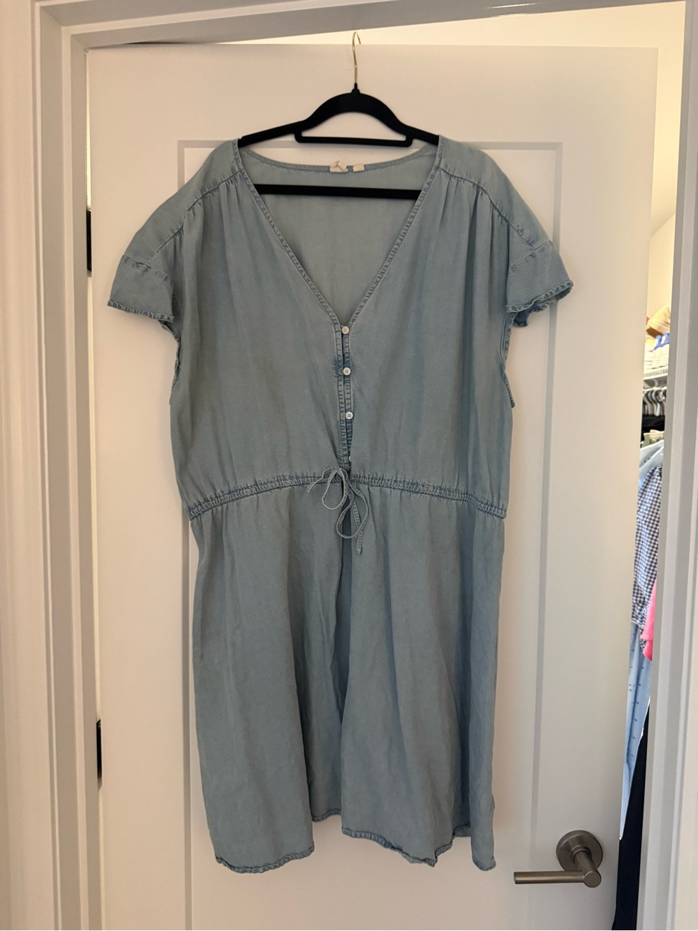 GAP Light Blue V-Neck Midi Dress with Drawstring